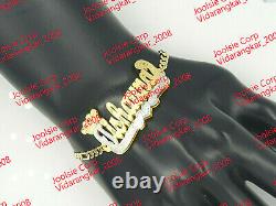 Personalized 14k Plaqué Or Double 3d Nom Collier Bracelet Set, Rolex Couronne