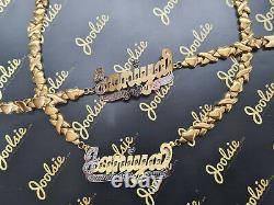Personnalisé 14k Plaqué Or Single Xo Hugs N Kiss Nom Collier Bracelet Set