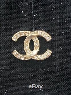 Petit Authentique Chanel Or CC Logo Cristal Boucles D'oreilles Rare