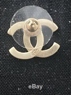 Petit Authentique Chanel Or CC Logo Cristal Boucles D'oreilles Rare