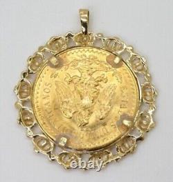 Pièce d'or mexicaine de 50 pesos dans un pendentif de charme personnalisé en or jaune plaqué 14 carats