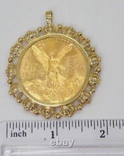 Pièce d'or mexicaine de 50 pesos dans un pendentif de charme personnalisé en or jaune plaqué 14 carats