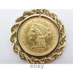 Pièce de monnaie Liberty Head Quarter Eagle avec pendentif en or jaune plaqué 14 carats