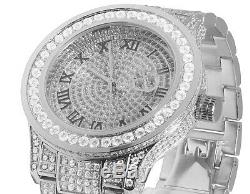 Plaqué Or Blanc Hommes Bijoux Acier Illimités 45mm Simulé Diamond Watch
