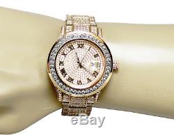 Plaqué Or Rose Hommes Bijoux Acier Illimités 45mm Simulé Diamond Watch