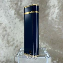 Rare Vintage Cartier Allumeur De Gaz Navy Laque 18k Plaqué Or Accents Avec Boîtier