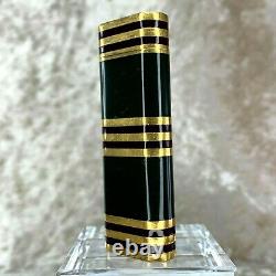 Rare Vintage Cartier Lighter Dark Green Lacquer 18k Gold Plated Stripes Withbox