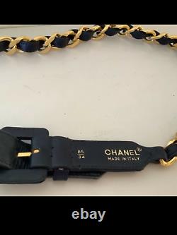 Rare Vintage Chanel Chaîne Plaquée Or Lien Ceinture En Cuir