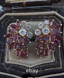 Real Red Ruby 4.00ct Boucles D'oreilles Marquise Cut Cluster Boucles D'oreilles Or Jaune 14k