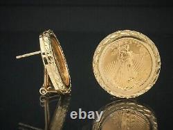 Sans Pierre 12mm Coin Estate Boucles D'oreilles Eagle Américaine Plaqué Or Jaune 14k