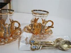 Sena Hanedan Gold Plaqué Turc Tea Glasses Service Set For 6 Made In Turkey