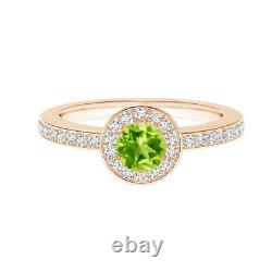 Solitaire Rond 0.55 Ctw Peridot 10k Rose Accents Or Rose Anneau Plaqué