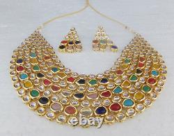 Sud Indien Jewelry Set Gold Plated Bridal Kundan Meena Necklace Eerings Jm35
