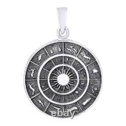 Symboles Astrologiques Zodiaques 14k Collier Pendentif Plaqué Or Blanc 14k