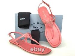 Sz. 39 Prada Triangle Logo Plaque String Sandal Rose Patent Chaussures En Cuir Slide