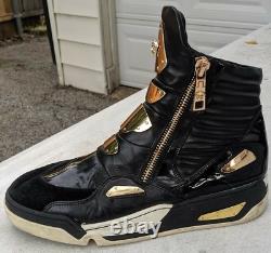 Versace Medusa Gold Plate Black Leather High-top Sneakers Boots Rare Hommes 11
