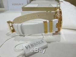 Versace Montre-bracelet En Cuir Blanc Vlc040014 V-metal Icon Pour Femme, Acier, Acier