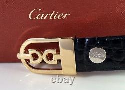 Vintage Cartier Genuine Crocodile Mens Belt Gold Plated Buckle Noir 36