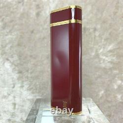 Vintage Cartier Lighter Bordeaux Lacquer Oval 18k Plaqué Or Accents Pas De Boîte