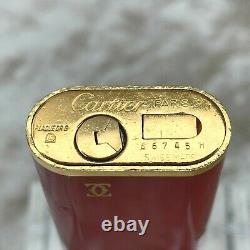 Vintage Cartier Lighter Bordeaux Lacquer Oval 18k Plaqué Or Accents Pas De Boîte