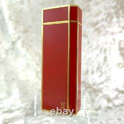 Vintage Cartier Lighter Rouge Laque Pentagone 18k Plaqué Or Accents Sans Boîtier