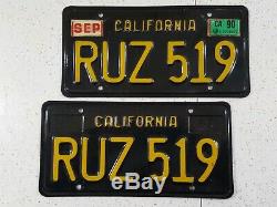 Vintage Set'63 California Black Plates Plaques D'immatriculation En Métal Noir Et Or