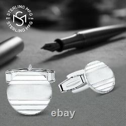Vrai Argent Sterling. 925 Cufflinks Engravables Solides Avec Boîte De Présentation De Luxe
