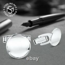 Vrai Argent Sterling. 925 Cufflinks Engravables Solides Avec Boîte De Présentation De Luxe