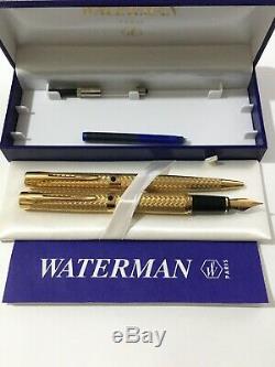Waterman L'etalon Plaqué Or 18k Gt Medium Fountain Pen & Stylo-boxed-nos